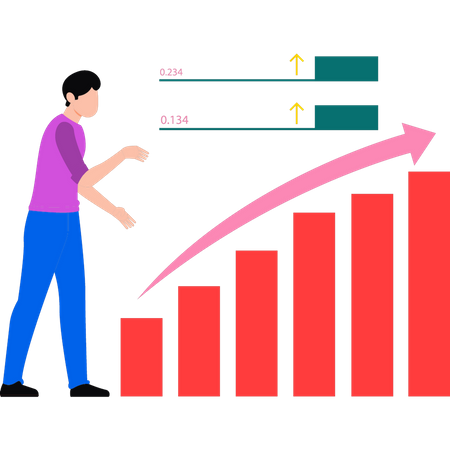 Boy looking at progress graph  Illustration