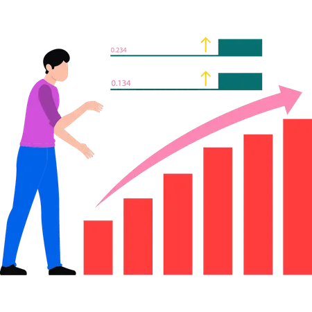 Boy looking at progress graph  Illustration