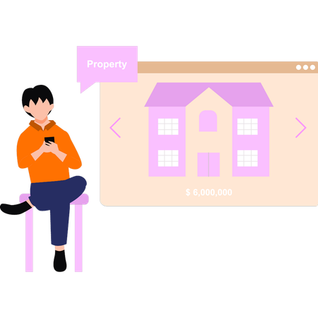 Boy looking at property online  Illustration