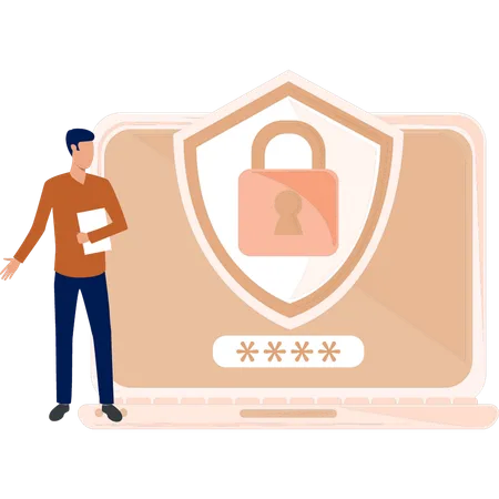 Boy looking at protection lock password  Illustration