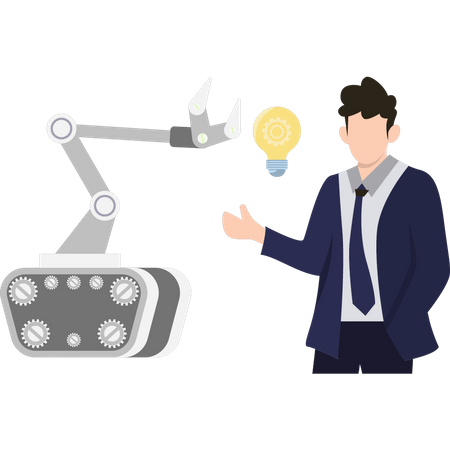 Boy looking at robotic technology ideas  Illustration