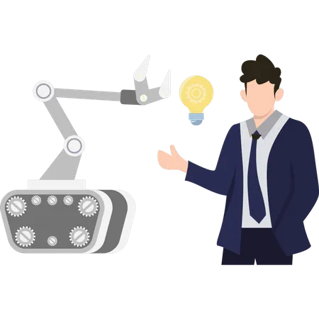 Boy looking at robotic technology ideas  Illustration