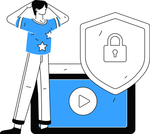 Boy looking at security shield  Illustration