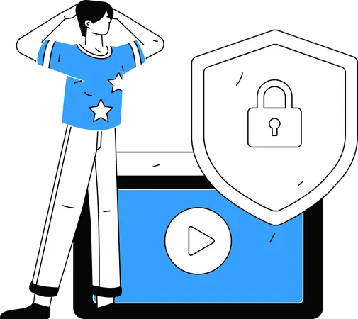 Boy looking at security shield  Illustration