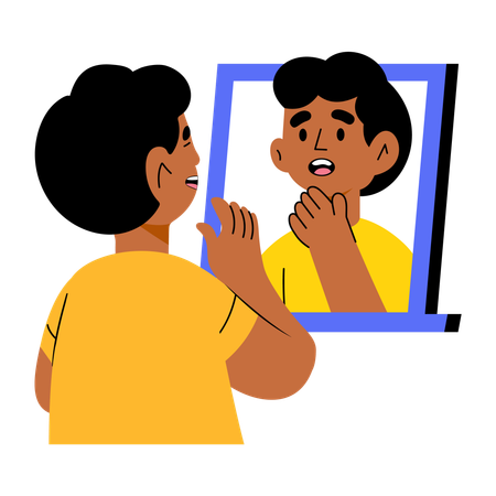 Boy looking at self reflection in mirror  Illustration