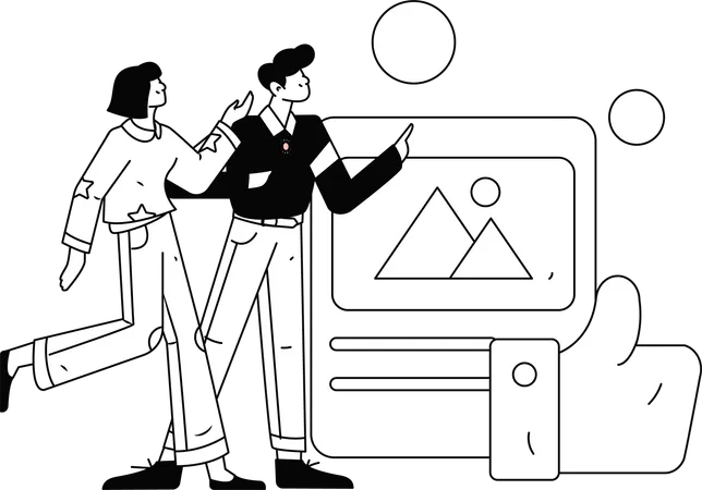 ソーシャルメディアの投稿を見ている少年  イラスト
