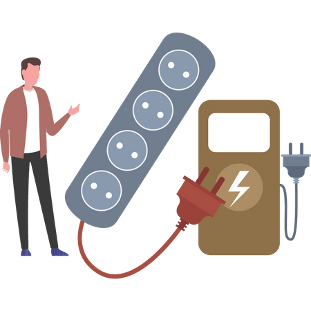 Boy looking at socket board  Illustration