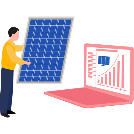 Boy looking at solar graph  Illustration