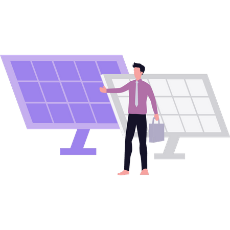 Boy looking at solar panel  Illustration