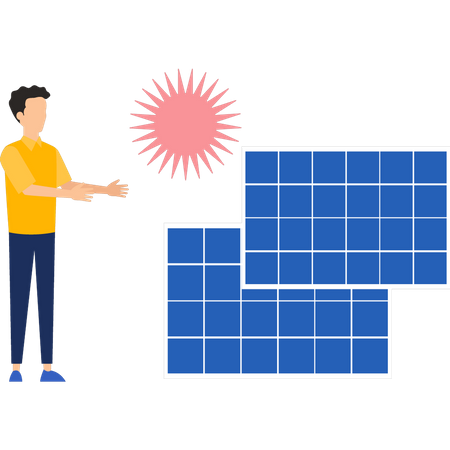 Boy looking at solar panel  Illustration