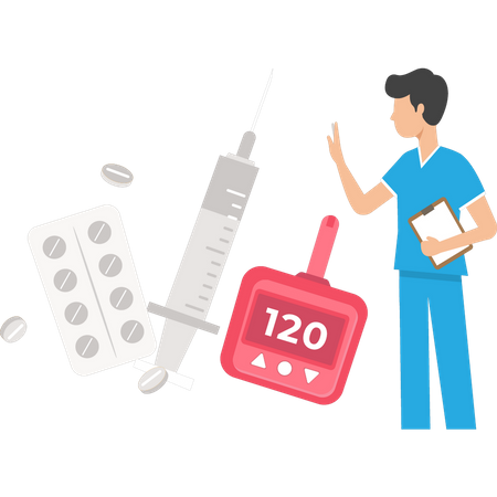 Boy looking at sugar test device  Illustration