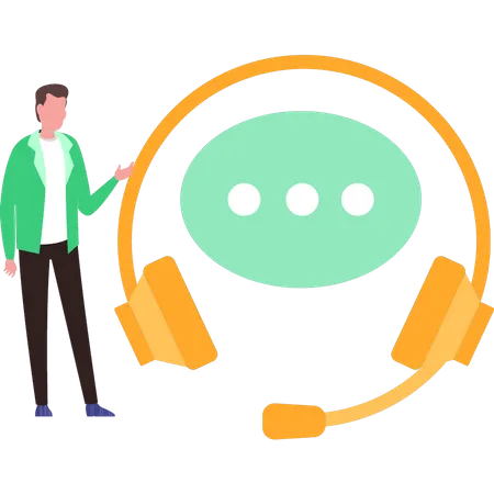 Boy Looking at Support Headset  Illustration
