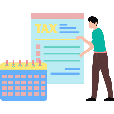 Boy looking at tax document  Illustration