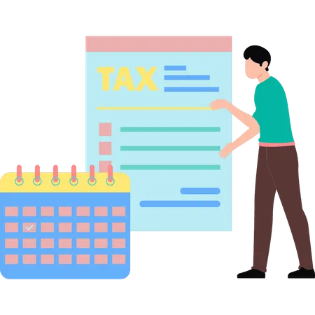 Boy Looking At Tax Document Illustration