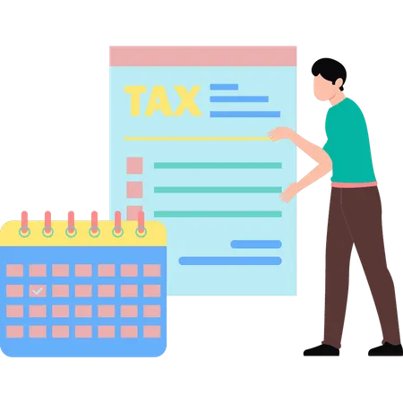 Boy looking at tax document  Illustration