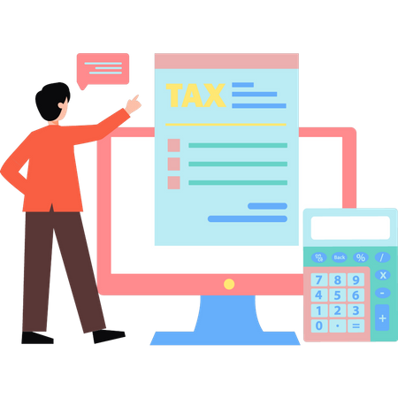 Boy looking at tax document on monitor  Illustration