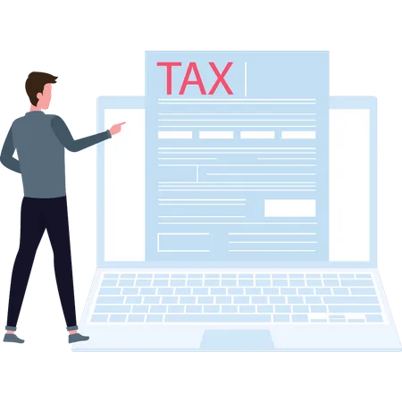 Boy Looking At Tax Document Online Illustration