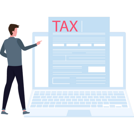 Boy looking at tax document online  Illustration