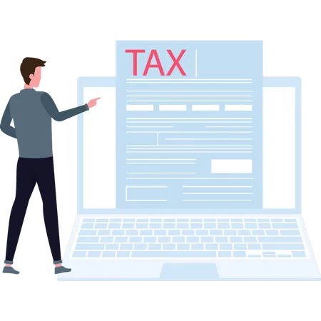 Boy looking at tax document online  Illustration