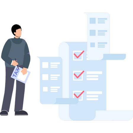 Boy looking at tax list  Illustration