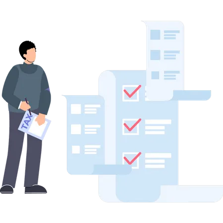 Boy looking at tax list  Illustration