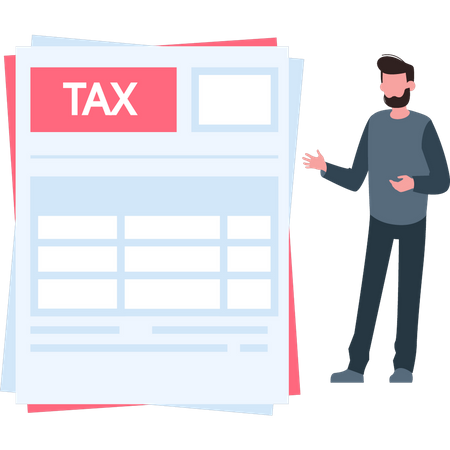 Boy looking at tax papers  Illustration