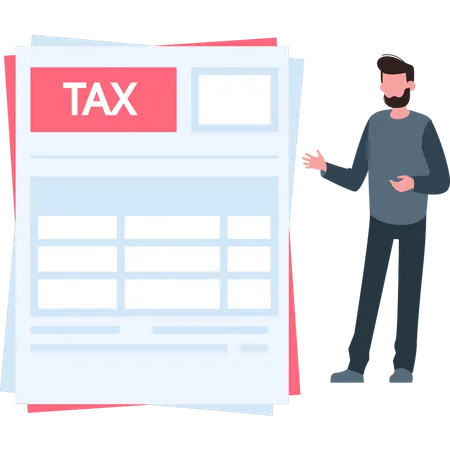 Boy looking at tax papers  Illustration