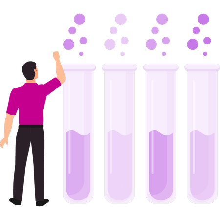 Boy looking at test tubes  Illustration