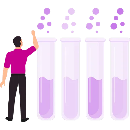 Boy looking at test tubes  Illustration