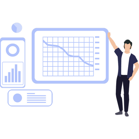 Boy looking at the progress of the graph  Illustration