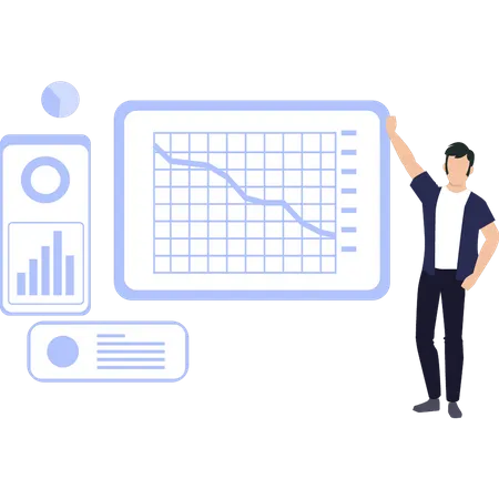 Boy looking at the progress of the graph  Illustration