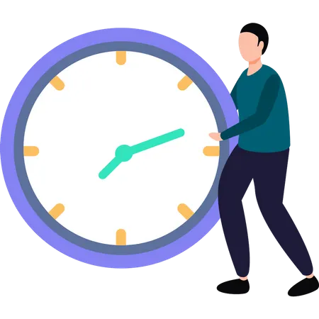 Boy looking at time clock  Illustration