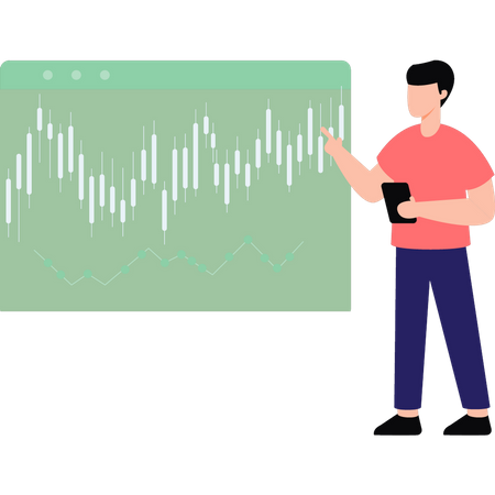 Boy looking at trading graph  Illustration