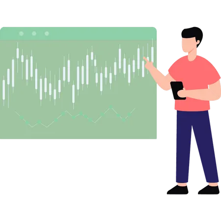 Boy looking at trading graph  Illustration