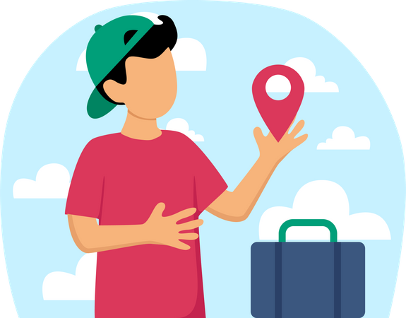 Boy looking at travel route  Illustration