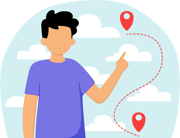 Boy looking at travel route  Illustration