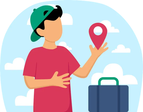 Boy looking at travel route  Illustration