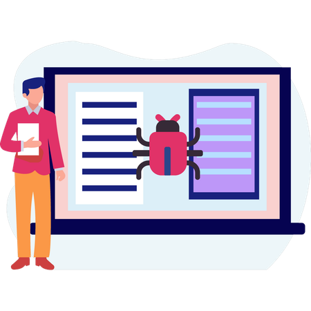 Boy looking at virus on files  Illustration
