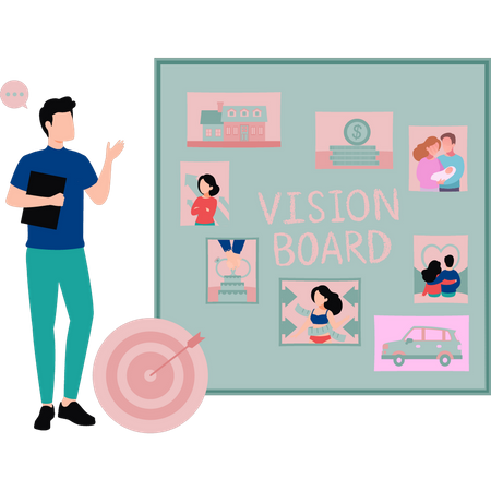 Boy looking at vision board  Illustration