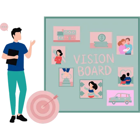 Boy looking at vision board  Illustration