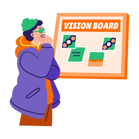 Boy looking at vision board  Illustration