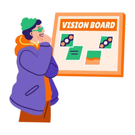Boy looking at vision board  Illustration
