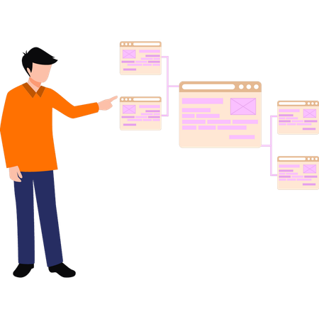 Boy looking at web page networks  Illustration