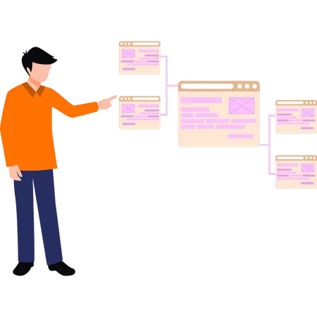 Boy looking at web page networks  Illustration