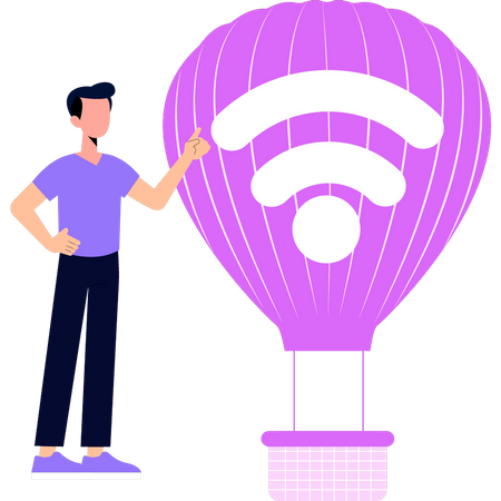 Boy looking at Wi-Fi Parachute  Illustration