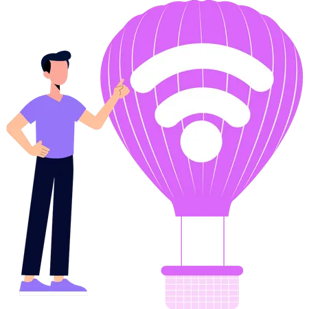 Boy looking at Wi-Fi Parachute  Illustration