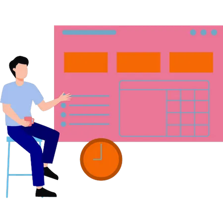 Boy looking at workflow chart  Illustration