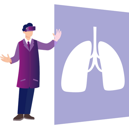 Boy Looking At X-Ray Of Lung  Illustration