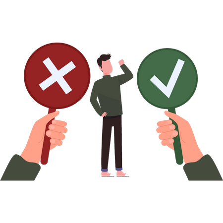 Boy looking at yes or no vote  Illustration
