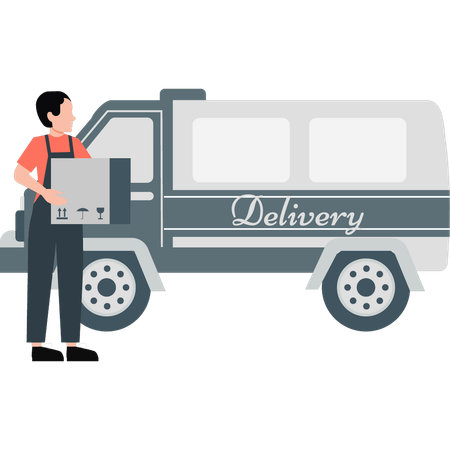 Boy looking delivery van  Illustration